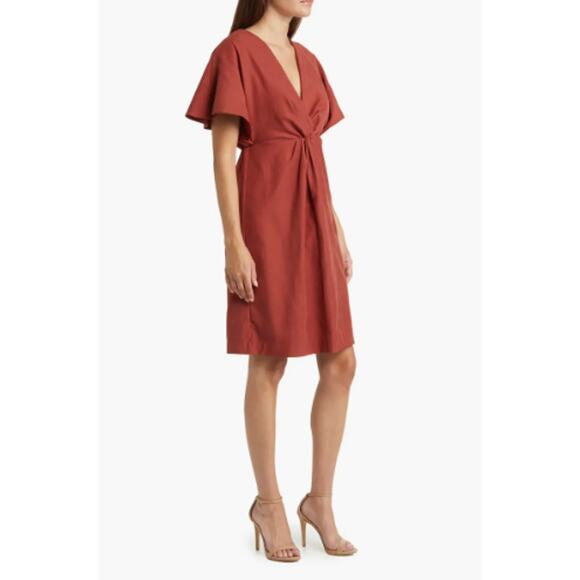 JULIA JORDAN Women's Twist Front Dress Size 14 Rust Orange Flutter Sleeve NWOT - Picture 2 of 13